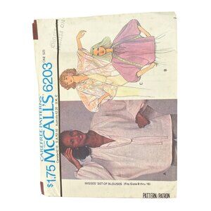 70s McCalls 6203 Misses Blouse Sewing Pattern One Size Fits 8-16 Pullover UNCUT